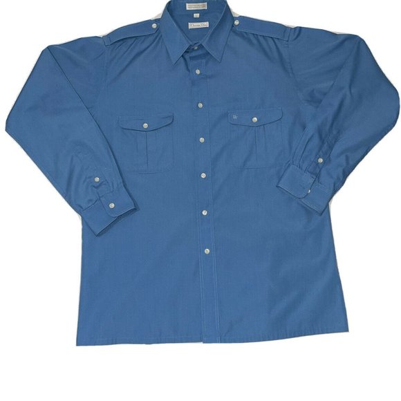 Mens Christian Dior Blue Monogramed Button Down Dress Shirt Large - Picture 3 of 11